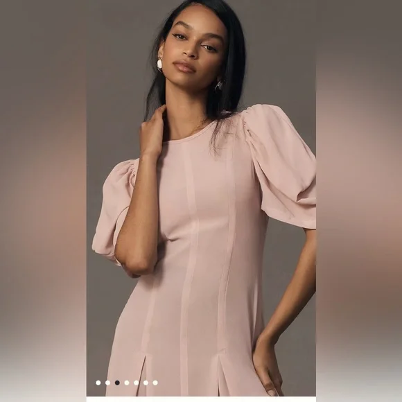 Anthropologie Pale Pink Puff-Sleeve Midi Dress - Picture 3 of 5